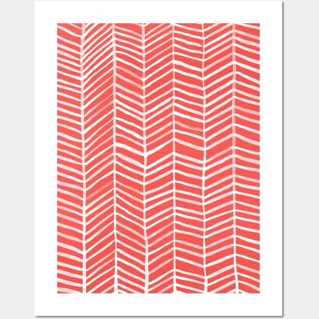 Herringbone Coral White Wall Art by CatCoq